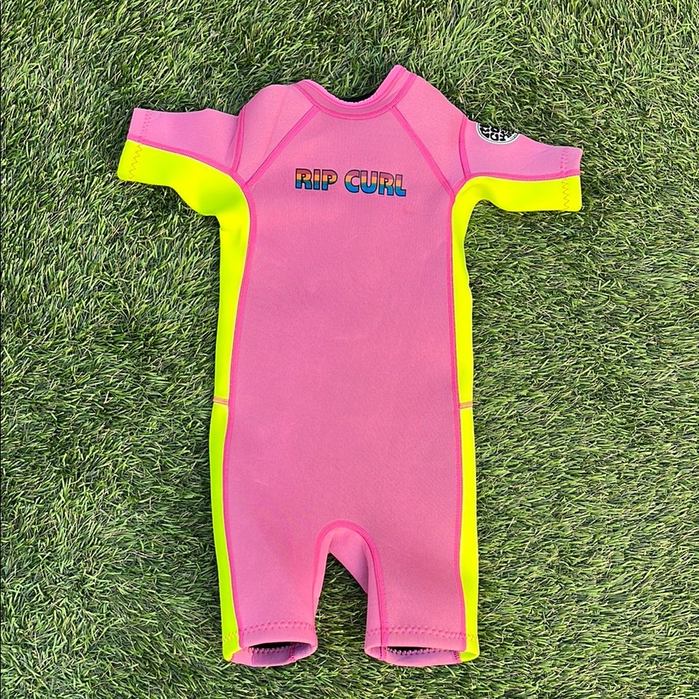 Rip Curl Pink and Yellow Kids Wet Suit